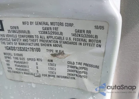 2006 GMC Envoy Slt z USA, uszkodzony, nr VIN 1GKDS13S362178100